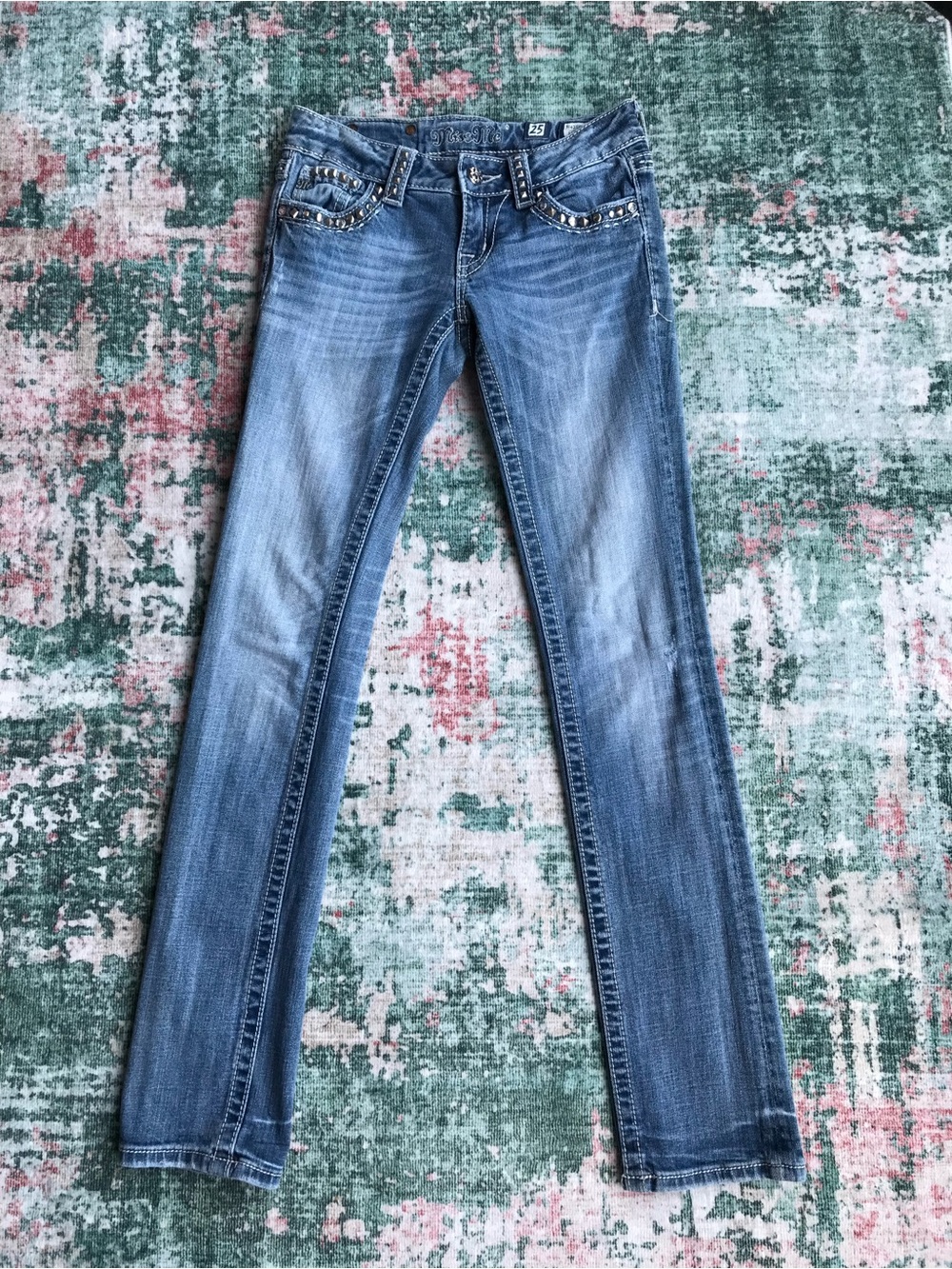 Miss Me Medium Blue Stud-Trim Skinny Jeans
